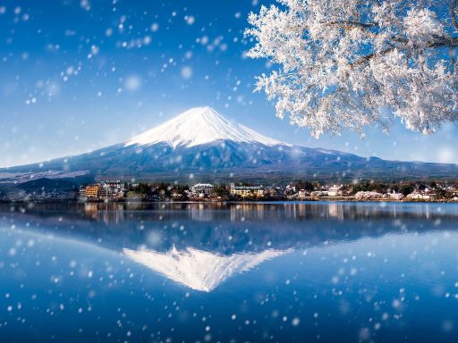 Mt. Fuji in Winter seen from Lake Kawaguchiko